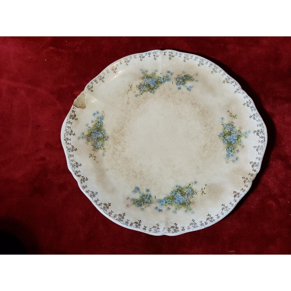 Vintage Argosy W S George Ivory Serving Plate With Blue Floral Pattern